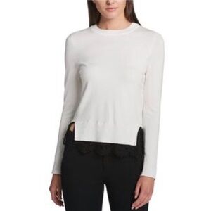 DKNY NWT Women Sweater‎ Lace Ribbed Trim L